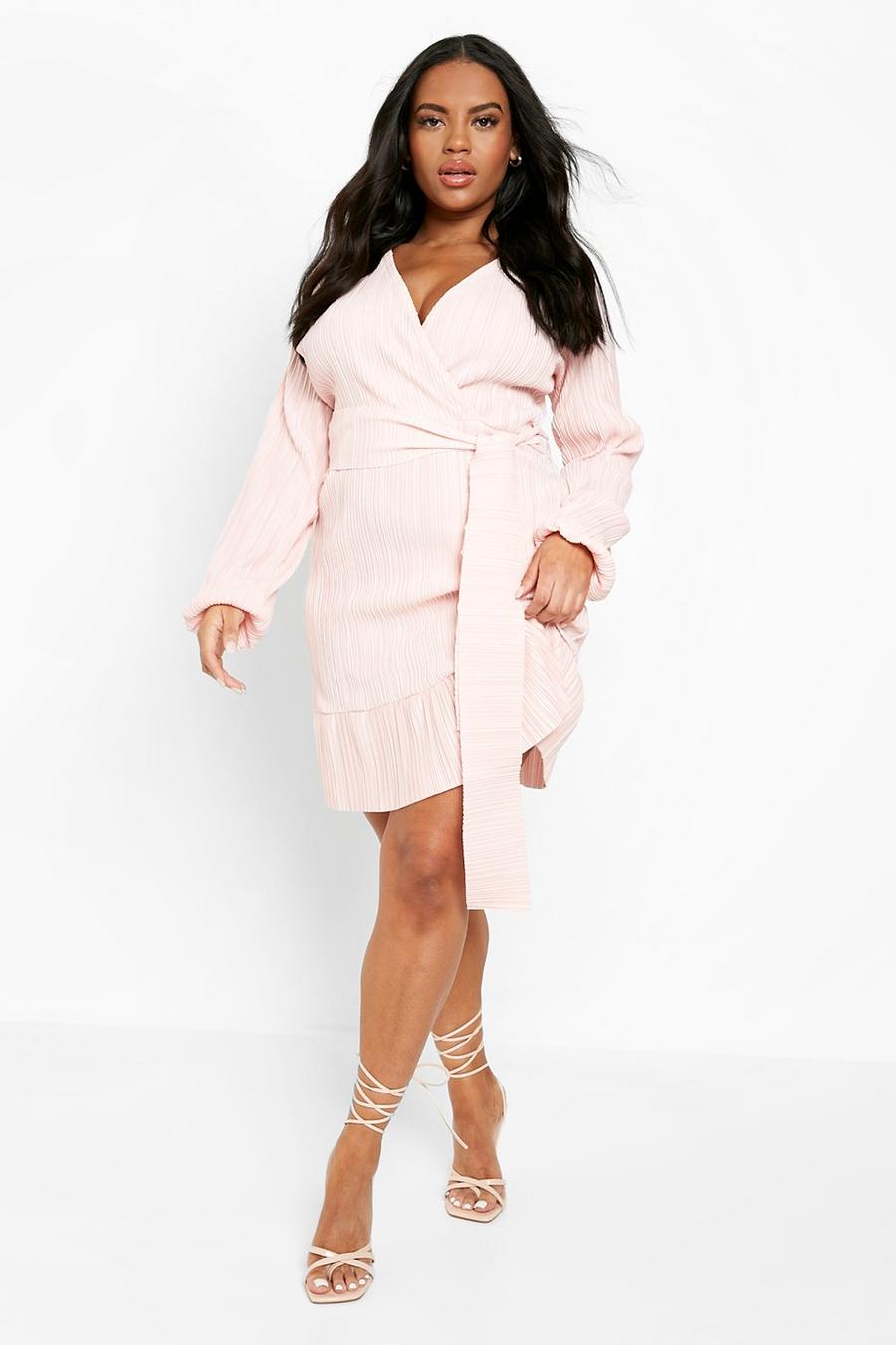 Plus Plisse Belted Frill Hem Skater Dress